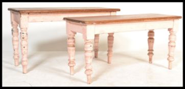 A pair of 19th Century Victorian duet piano stools / window seats., Each painted up-cycled turned