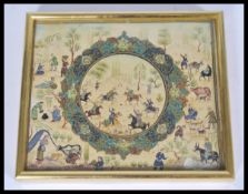 An early 20th century Persian painting of a polo match within a central Islamic style medallion with