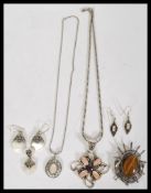 A 20th century collection of 925 silver and coloured stones jewellery to include two pairs hook of