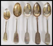 A group of five 19th century Victorian silver hallmarked spoons to include a pair of table spoons