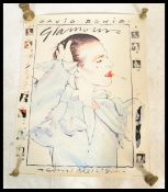 A vintage 1980's retro music tour poster of David Bowie for the Glamour tour with artwork painted by
