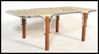 A vintage retro 20th century chrome tubular tile top large coffee table having a geometric