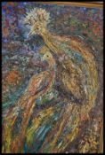 A 20th century impasto oil on board painting of a Chinese bird of paradise after Frank Auerbach,