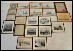 A collection of vintage sailing prints and photographs including six prints by W.H. Bishop including