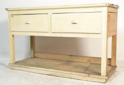 A large painted 19th Century Victorian Irish  farmhouse kitchen dresser base table. The two deep