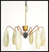 A retro 20th Century six branch chandelier, Sputnik Atomic style having swirled arms with fitted