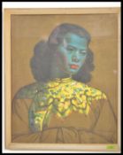 A vintage retro mid 20th century Vladimir Tretchikoff print on board of The Green Lady, also known