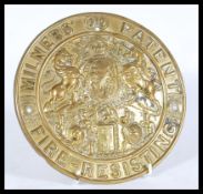 A vintage early 20th century Milners Patent Safe brass Plaque taken from Harrods account