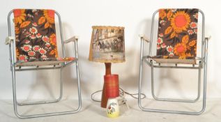 A collection of retro 20th Century items to include folding tubular framed deck chairs, retro