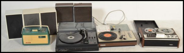 A retro Fidelity record player and speakers together with a Cossor and Phillips reel to reel 8 track