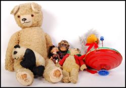 ASSORTED VINTAGE SOFT TOY BEARS , DOLLS AND SPINNING TOP