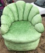A 1930's Art Deco crushed velvet ladies boudoir chair / armchair. Upholstered in stunning green