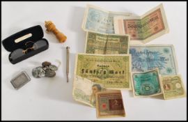 A collectors 20th century lot to include a pair of Pictons Bristol clip on frameless glasses,, a