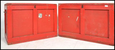 A pair of mid century unusual ex ministry of defence ( MOD ) storage - carriage trunks of painted