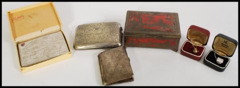 A group of vintage 20th century cigarette cases and boxes to include engine turned example, wooden
