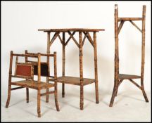 A collection of Victorian aesthetic movement furniture to include side table, plant stand, lamp