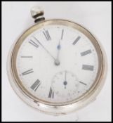 A 19th century Victorian silver hallmarked pocket watch having a white enamel face with Roman