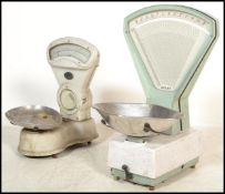 A  mid century enamel painted shop / grocers scales by Avery in two tone colourway together with
