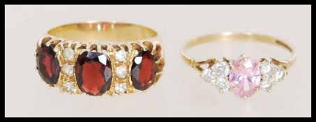 Two 20th century rings to include a Birmingham hallmarked 9ct gold ring with inset pink and white