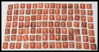 Stamps: a large collection of approx x100 antique Victorian 1d reds / penny reds. Various cancels