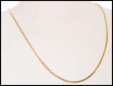 A 20th century stamped 9ct gold box chain necklace with a spring ring clasp, item weighs 5.4g.