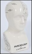 A vintage 20th century ceramic Phrenology Head / crackle glaze cream ceramic bust, marked '