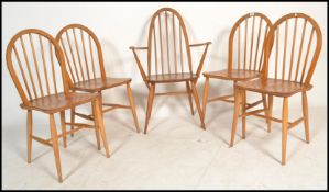 A set of five retro 20th Century Ercol Windsor Quaker hoop - back beech and elm dining chairs,