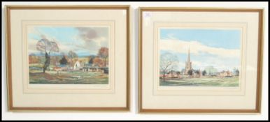 A pair of framed and glazed prints by M. Barnfather to include an English countryside scene