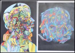 A set of two 20th contemporary Giclee prints on textured paper by L. Martin depicting abstract