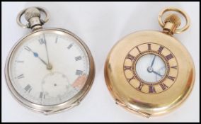 Two vintage pocket watches one being a silver hallmarked cased example with white enamel face