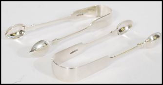 Two pairs of 19th century Victorian silver hallmarked Exeter sugar tongs. Hallmarked John Stone 1858