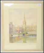 A local interest watercolour of Bristol by Bill Laird featuring the River Avon with St Nicholas