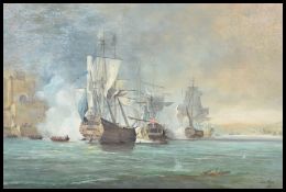 A late 20th century naval oil painting entitled 'the Capture of Portobello' signed to the corner