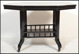 A Victorian ebonised mahogany coffee - occasional table being raised on shaped legs with gallery