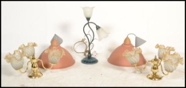A selection of vintage 20th century retro lighting to include two 1960's matte finish pendant pink