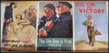 A collection of six WWII reproduction British propaganda posters, Careless Talk Costs Lives,