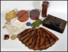 A collection of vintage 20th Century item's to include a fabulous fur muff, fur stole, leather