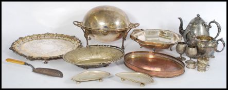 A good collection of vintage 20th silver plated items to include teapot, lidded serving dish,
