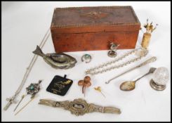 A group of vintage silver and costume jewellery including silver hallmarked flatware, Niello
