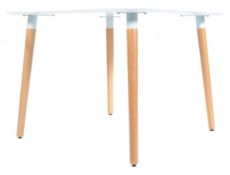 CONTEMPORARY WHITE DINING TABLE ON ASH LEGS