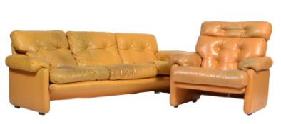 RETRO LEATHER SOFA SUITE BY AFRA & TOBIA SCARPA FOR B&B ITALIA