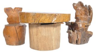 NATURAL ROOT CHAIR AND WOODEN LOG DINING TABLE SET