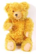 VINTAGE 1950'S LONG YELLOW MOHAIR LARGE TEDDY BEAR