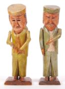 PAIR OF ANTIQUE FOLK ART STYLE CARVED WOODEN FIGUR