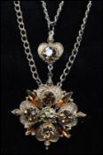 1960s signed Florenza amber glass necklace. Measures approx 24 inches.