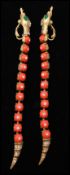 A pair of vintage signed Askew of London figural earrings in the form of snakes set with coral