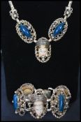 1950s Selro / Selini  Asian Princess gold-tone necklace and bracelet set both having green thermoset