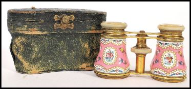 FRENCH 19TH CENTURY GILT BRASS & ENAMEL SEED PEARL OPERA GLASSES