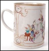 A CHINESE ARMORIAL 18TH CENTURY LARGE CREAM GLAZE MUG TANKARD