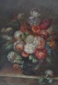 H CHARTERIS 20TH CENTURY OIL ON CANVAS STILL LIFE PAINTING STUDY - FLOWERS